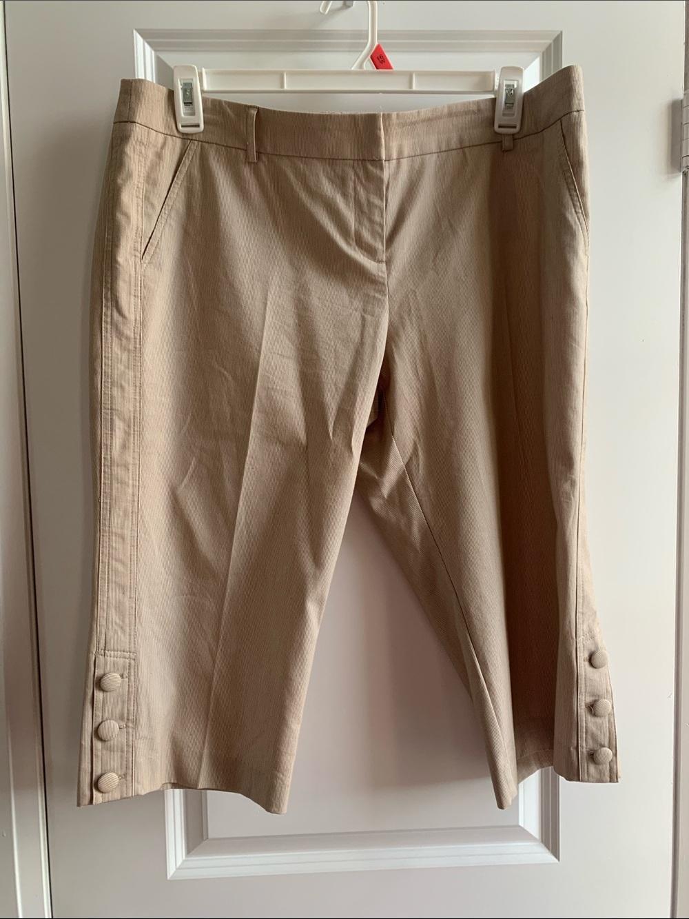 Ricki's Beige Pinstripe Button-Detail Bermuda Shorts